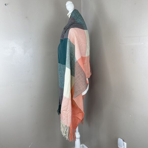 Unisex Multicolored Plaid Acrylic Fringe Scarf 70” x 24” Inches - Picture 8 of 16